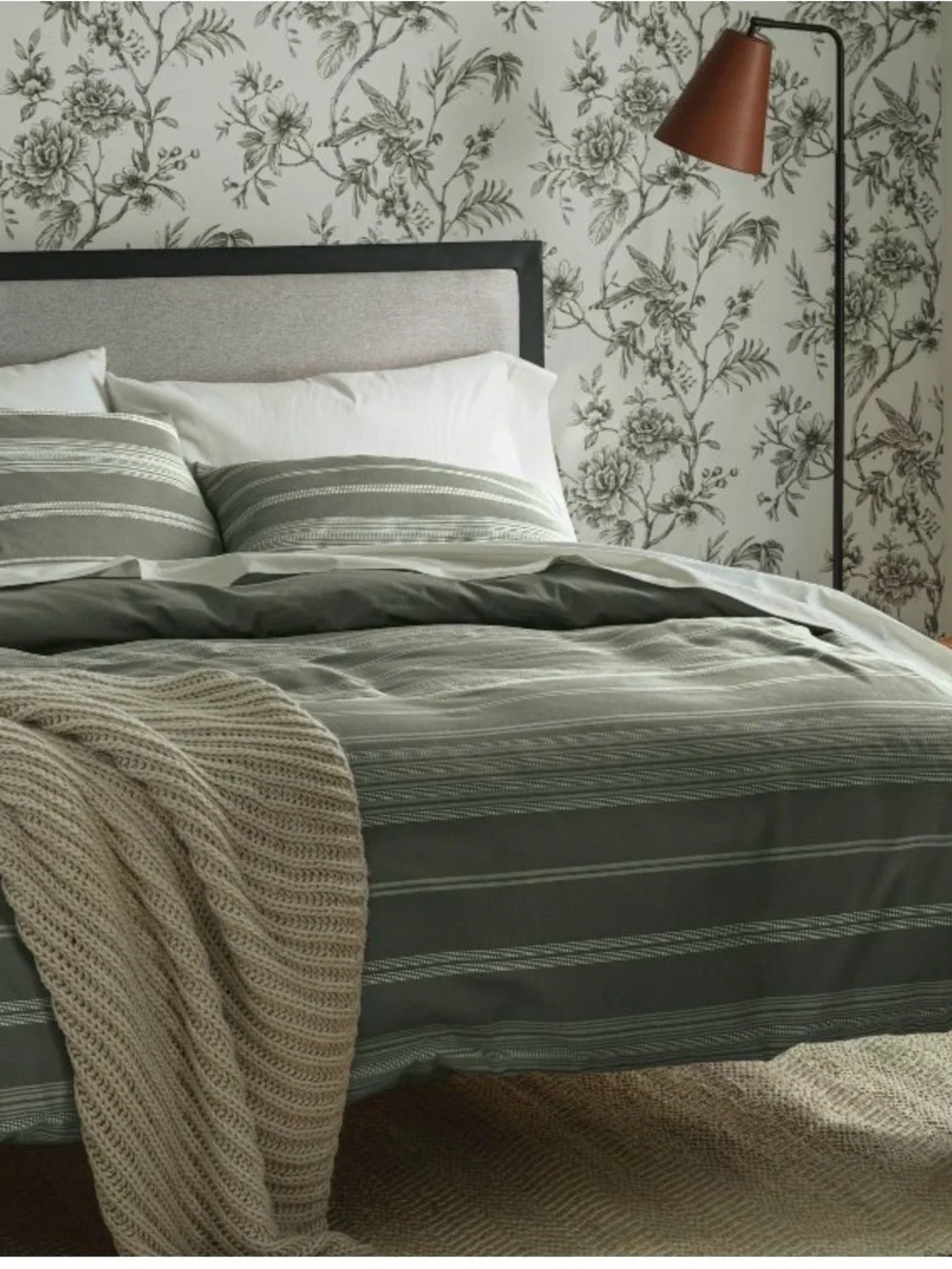 Threshold Cotton Woven Stripe Duvet Cover Set Moss Green White Size King